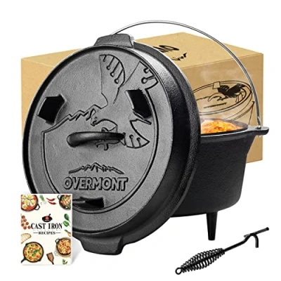 Imagen de OVERMONT Dutch Oven Olla Horno Holandesa de Hierro Fundido 4.2L Diámetro 24Cm Cazuela con Tapa (Olla + Tapa)