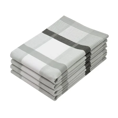 Imagen de ZOLLNER Juego de 4 paños Cocina algodón en 50x70 cm Muy absorbentes y robustos Lavables hasta 60C Gris a Cuadros Calidad hostelería Certificado Oeko Tex®