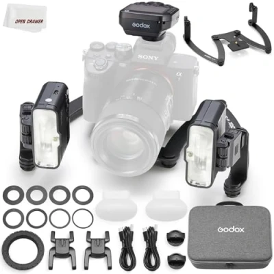Imagen de Godox MF12 DK1 Macro Flash Kit, 2.4G Wireless Control, Dentists Mode, Built in Lithium Battery As an Off Camera TTL Flash, Compatible for Sony, with XproIIS Trigge + Trigger and MF DB Stand