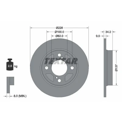 Imagen de TEXTAR 92303603 Disco de freno 228 9 04/06 100 macizo revestido sin cojinete rueda, perno sujeción buje rueda SUZUKI: SWIFT 5