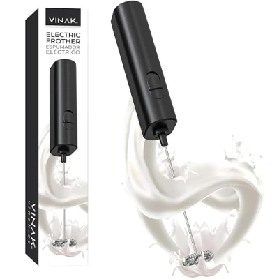 Imagen de VINAK Espumador de leche eléctrico con batidora Acero Inoxidable Batidor para Café Capuchino Chocolate Obtén una espuma cremosa al instante Funciona Pilas