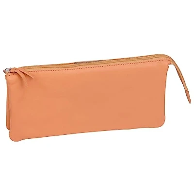 Imagen de Clairefontaine 8441C Trousse Scolaire Plate 3 compartiments 21x3x10 cm en Véritable Cuir, Beige