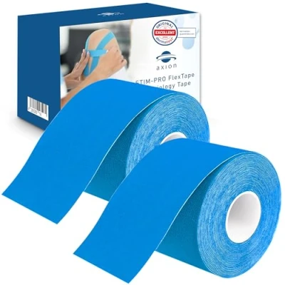 Imagen de 2 cintas kinesiológicas de color azul axion Vendaje resistente al agua y sudor Cinta adhesiva deportiva para un soporte muscular los ejercicios