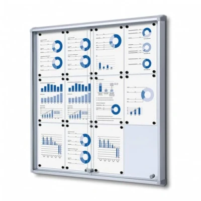 Imagen de Danieli Store Tablón Magnético de Pared para Interiores en Aluminio con Puertas Correderas Vidrio Templado Seguridad ESG Oficina y Edificio Residencial. Cerradura Llaves. (12xA4)