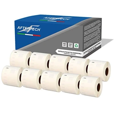 Imagen de Aftertech 10 rollos de etiquetas adhesivas compatibles 99015 54 x 70 mm (320 etiquetas/rollo = 3200 totales) para Dymo LabelWriter Seiko SLP etiquetadoras impresoras S0722440 10x99015