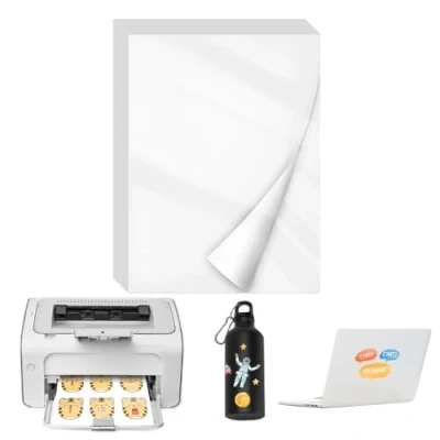 Imagen de ADERTOS 15 Hojas Papel Adhesivo de Vinilo Blanco Brillante, Holográfico A4 Imprimible Impermeable para Impresoras Inyección Tinta Láser (210 * 297mm)