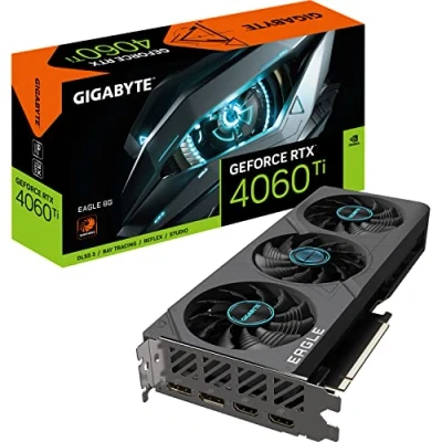 Imagen de GIGABYTE GeForce RTX 4060 TI EAGLE 8GB Targeta gráfica GDDR6 18Gbps 128bit, PCI E 4.0, 2x DisplayPort 1.4, HDMI 2.1a, NVIDIA DLSS 3, Supports 4K, Ada Lovelace Arch, GV N406TEAGLE 8GD