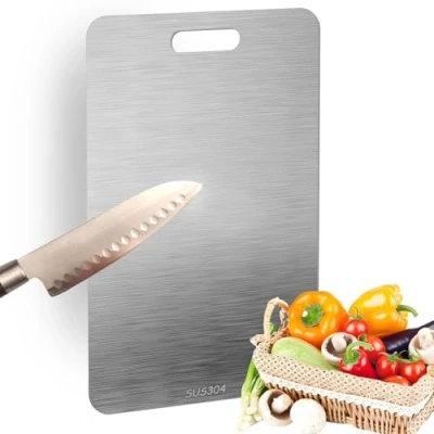 Imagen de Titanium Cutting Board, Tabla de Cortar Titanio, Corte Acero Inoxidable 304, Aplicable a Ayudante Verduras Cocina (23 * 34cm)