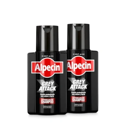 Imagen de Alpecin Grey Attack Caffeine &amp; Colour Shampoo for Men 2x 200ml Cabello gradualmente más oscuro y fuerte Efecto de color controlado aspecto natural con menos canas