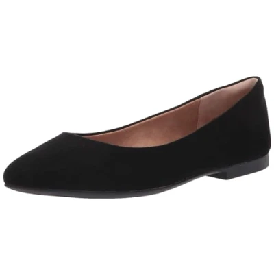 Imagen de Amazon Essentials Bailarinas con Puntera en Pico Mujer, Negro Micro Gamuza, 38.5 EU