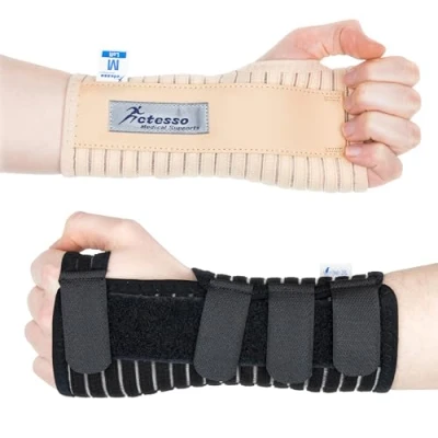 Imagen de Actesso Muñequera Transpirable Ideal para Túnel Carpiano, Esguinces, Lesiones por Esfuerzo Repetitivo y Tendinitis Izquierda o Derecha (Negro Izquierda, M (Paquete de 1))