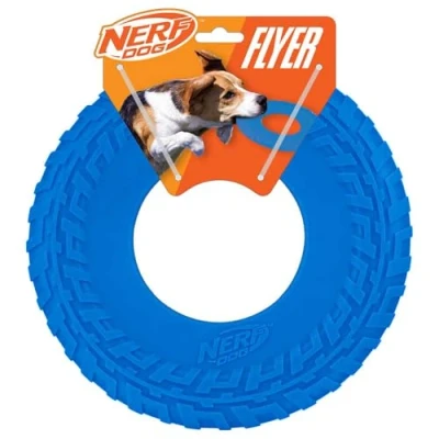 Imagen de Nerf Juguete Volador de neumáticos Goma para Perro, Disco Volador, Ligero, Duradero, Flota en el Agua, Ideal Playa y Piscina, 10 Pulgadas diámetro, Razas Medianas/Grandes, Unidad