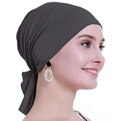 Imagen de osvyo Pañuelo de Bambú para la cabeza quimioterapia mujer, pérdida cabello, turbantes y gorras con embalaje sellado, gris oscuro, Talla única