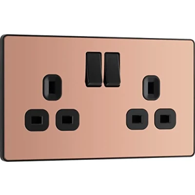 Imagen de BG Electrical PCDCP22B Enchufe de pared doble conmutación, sin tornillos, cobre pulido, 13 A,