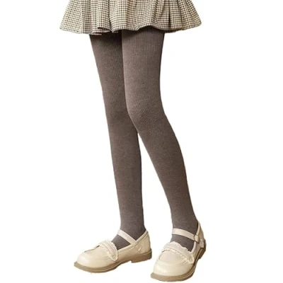 Imagen de LOLANTA Pantalones de invierno para niñas Leggings cálidos Medias opacas vellón grueso, Marrón acanalado, M (3 5 años)
