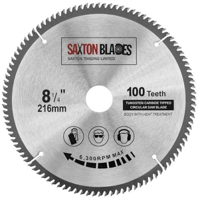 Imagen de Saxton TCT Hoja de sierra circular corte fino para madera, 216 mm x 30 orificio 100 dientes, compatible con Bosch, Makita Dewalt