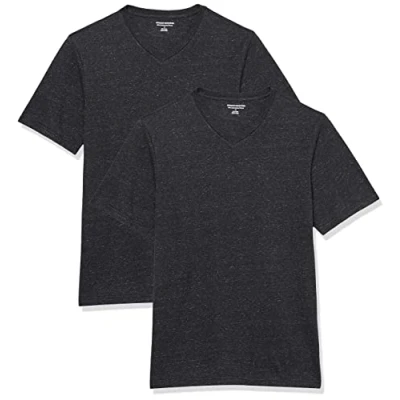 Imagen de Amazon Essentials Camisetas de manga corta con cuello pico y corte ajustado Hombre, Pack 2, Gris Oscuro Mezcla, XL