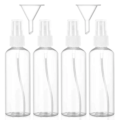 Imagen de Hanyousheng 4 Piezas Bote Spray Plastico, Atomizador Transparente Niebla, Botellas de Viaje Vacio, Contenedor Pulverizador, Adecuado para Limpieza, Perfume, con Embudo(100ML)