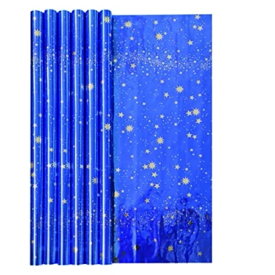 Imagen de Clairefontaine 278099C Rollo papel de regalo 60g Tradicional, Star Paper, Tamaño 1,5x0,70m, Color Azul con estrellas doradas