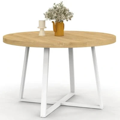 Imagen de SELMA mesa de comedor redonda 4 6 personas madera y blanco 110 cm IDMarket