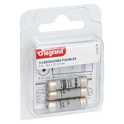 Imagen de Legrand LEG92920 Set de 3 cartuchos fusibles (2 A, 8,5 x 31,5 mm)
