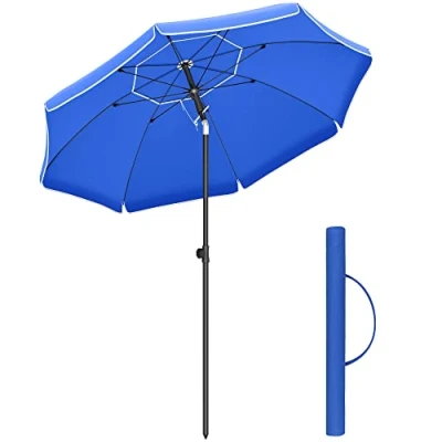 Imagen de SONGMICS Sombrilla de 200 cm, UPF 50+, Inclinación Bidireccional 30, Altura Ajustable, con Bolsa Transporte, para Balcón Jardín Terraza Playa, sin Base, Azul GPU65BUV1