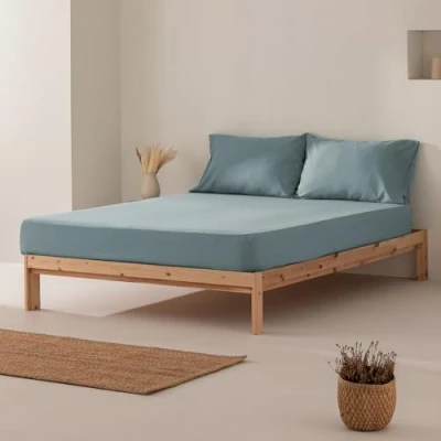 Imagen de Sabana Bajera Cama 140 x 200 30 cm 100% Algodón Transpirable Ajustable Color Azul