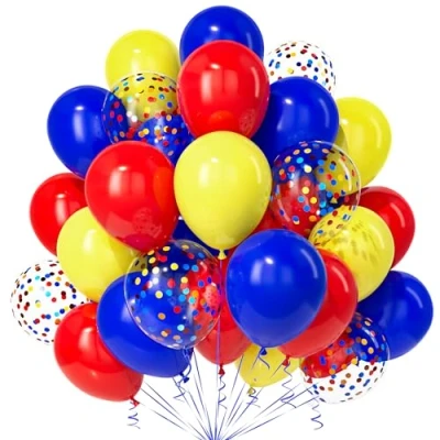 Imagen de Teselife Globos Rojo Amarillo Azul, 30Piezas Azul Oscuro Confeti Globo Latex Niño Niña Hombres Mujer Cumpleaño Aniversario Compromiso Boda Despedida Soltera Tema Carnaval Circo Decor