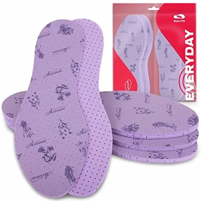 Imagen de SULPO 4 pares de plantillas aroma lavanda frescas contra pies sudorosos, desodorantes para hombre y mujer, con un el olor, morado, 43