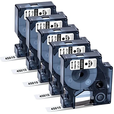 Imagen de 5x MarkField Compatible Dymo D1 Cintas Transparent 12mm x 7m 45010 S0720500 Etiquetas Casete Recambios, para LabelManager 160 280 420P 400 PnP 100, Negro sobre