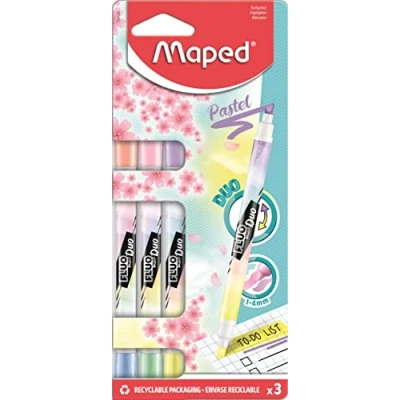 Imagen de Maped Material Escolar Subrayadores Fluo Duo Pastel Dos Puntas de Colores Distintos Punta Biselada con Trazo 1 a 5 mm Gran Vida Útil Disponible en 6 Diferentes