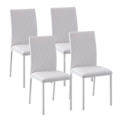 Imagen de HOMCOM Set de 4 Sillas Comedor Tapizadas en Polipiel y Patas Metal Modernas para Cocina Dormitorio Carga 120 kg 41x50x91 cm Blanco