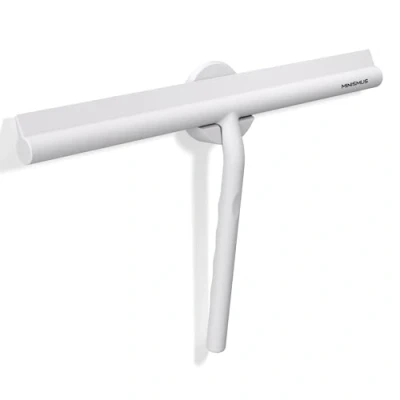Imagen de Minismus Limpia Mamparas Ducha Cristal de Silicona para Puertas, Ventanas Rasqueta Limpiacristales Ducha, Baño y Espejos con Colgador Magnético Autoadhesivo sin Taladrar (33 cm, Blanco)