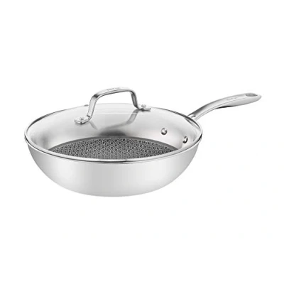 Imagen de Tefal Eternal Mesh E49716 sartén wok, 28 cm, cierre de malla seguro y resistente a los arañazos, tres capas, apta para inducción, acero inoxidable