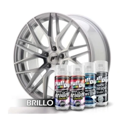 Imagen de AutoFullCar Pack Llantas Full Colors By Dip Pintura ACRÍLICA PERMANENTE Formato Spray 400 ml/u. Contiene Aparejo, y Barniz Acabado Brillo o Mate (ALUMINIO METALIZADO BRILLO)