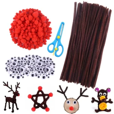 Imagen de Chenilla Limpiapipas Tallos de Manualidades 100 Piezas Juego 150 Rojos Pompones y Menea Ojos Saltones para Navidad DIY Fabricación