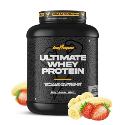 Imagen de BigMan Ultimate Whey 2kg (Fresa Platano) Proteína Concentrada de Calidad Bcaa y Glutamina Gran Ganancia Muscular Recuperación Deportiva Tonificación