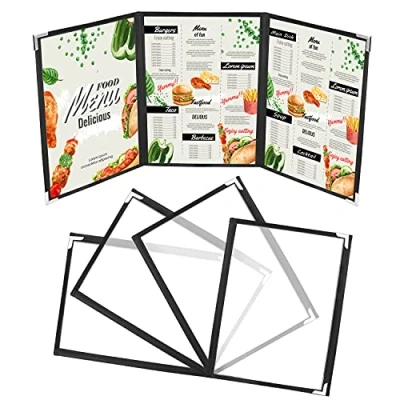Imagen de Kurtzy Pack de 5 Funda Para Cartas Restaurantes Tres Pliegues A5 3 Vista Doble Estilo Americano Fundas Negras Protectores Esquina Restaurantes, Bares, Cafés y Más
