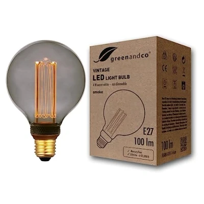 Imagen de greenandco Bombilla LED decorativa estilo vintage E27 G95 4W 100lm 1800K 320 230V, gris, sin parpadeo, no regulable