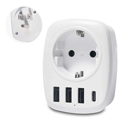 Imagen de Unidapt Adaptador Enchufe Europeo a Americano, de Viaje 5 en 1 con 3 Puertos USB y Puerto C, EE. UU. México Canadá Tailandia Colombia USA, Tipo B