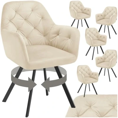 Imagen de TecTake® Silla Giratoria de Terciopelo, Diseño Acolchado, Sillas Comedor con Patas Acero, Amplio Asiento, Respaldo Continuo, Giro 180, Cocina, 6 Crema