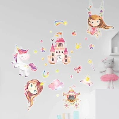 Imagen de Tatuajes de pared Papierdrachen 8 hojas con adhesivos para niños decoración habitaciones infantiles unicornio 22 x 30 cm por hoja y niñas set 2