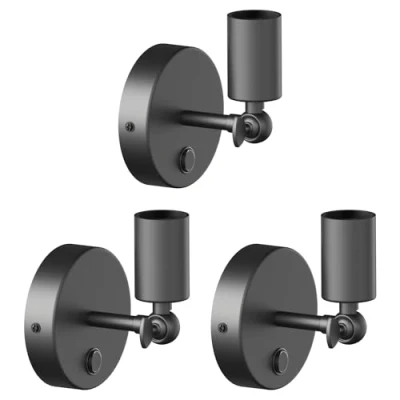 Imagen de ledscom.de 3 unid. aplique FETRO, interruptor, negro mate, redondo, 1x E27 máx. 60W