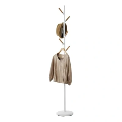 Imagen de YAMAZAKI 2814 PLAIN Perchero, blanco, Acero/Madera, minimalista, 28 x 177 cm