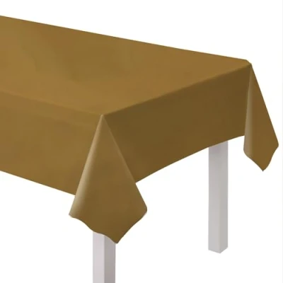 Imagen de amscan 9915405 214 Mantel de Mesa plástico Reutilizable ecológico, Color Dorado, 2,74 m