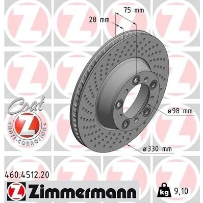 Imagen de ZIMMERMANN 460.4512.20 Disco de freno 330 28 10/5 5 130 ventilación interna, perforado revestido PORSCHE: 911 Coupé, Targa