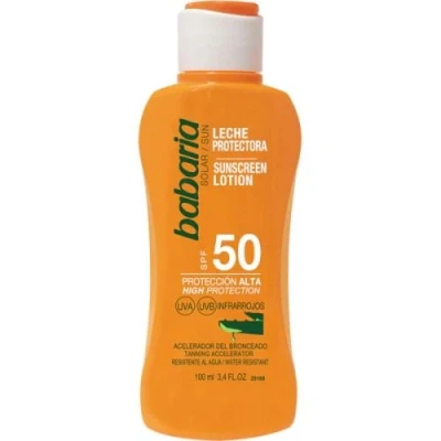 Imagen de Babaria Leche Protectora Solar SPF50+ UVA UVB e Infrarrojos, Acelerador del Bronceado, para Uso Facial y Escote 100 ml