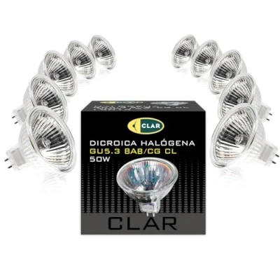 Imagen de CLAR Bombilla Halogena, Bombillas Halogenas, Focos Halógenos, 12V, 12 Voltios, GU5.3 MR16 50W (Pack 10)