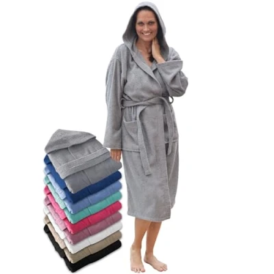 Imagen de LEBENGOOD Albornoz Mujer Capucha 100% Algodón Rizo Americano 400 gr, Bolsillos, Bata Suave, Toalla Ducha (Alb.Capucha Acero 3XL)