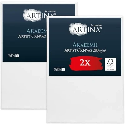 Imagen de Artina Set de 2 Lienzos para Pintar 50x70 cm 100% Algodón 280g/m² Lienzo Blanco con Bastidores Madera FSC® Canvas Tela Akademie